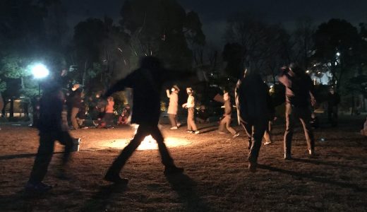 もちつきとキャンプファイヤー